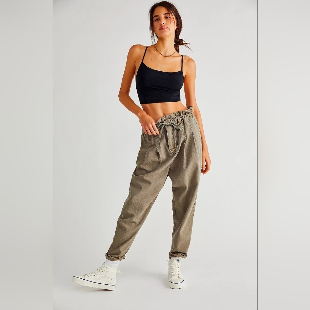 ❤️ FREE PEOPLE MARGATE GREEN PAPERBAG HIGH WAIST PLEATED TROUSER PANTS, XS